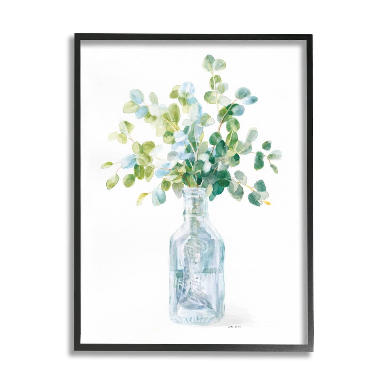 Stupell Industries Flower Jar Still Life Green Blue Painting Framed Wall Art